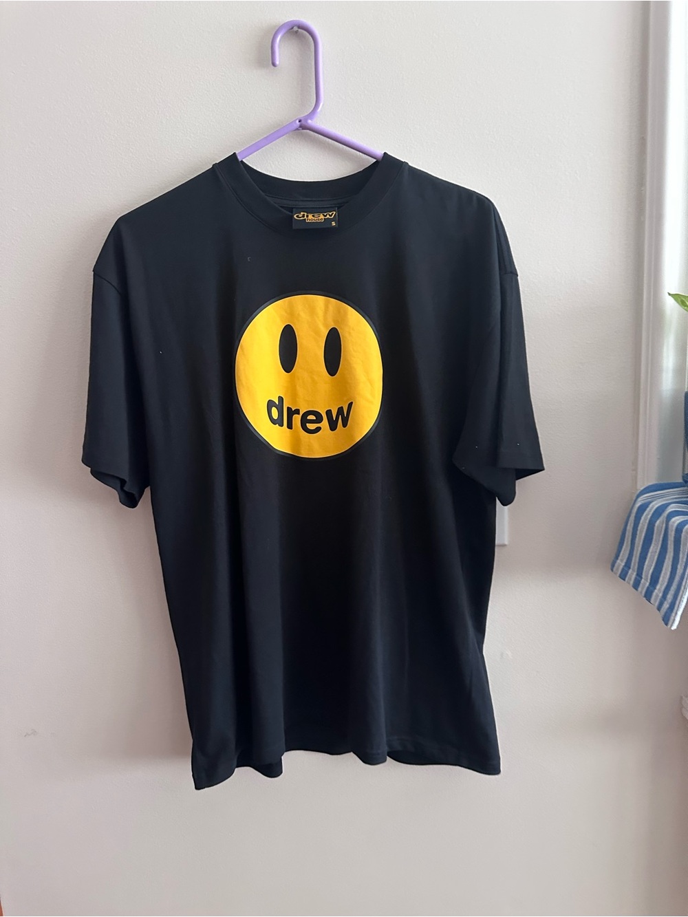 drew house Black T‑Shirt with Yellow Smiley Logo original